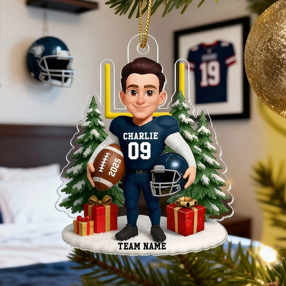 Acrylic Ornament Cute Football Player with Gifts & Trees, Festive Decor, Creative Gift for Kids and Football Lovers - Image 3