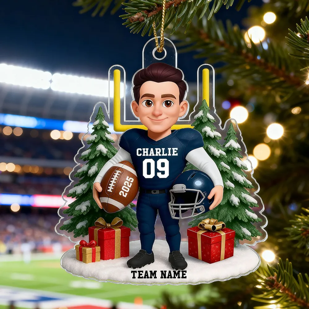 Acrylic Ornament Cute Football Player with Gifts & Trees, Festive Decor, Creative Gift for Kids and Football Lovers - Image 5