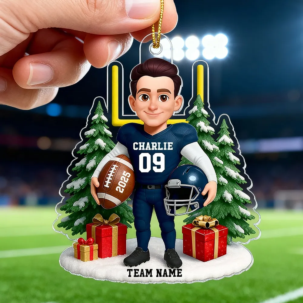 Acrylic Ornament Cute Football Player with Gifts & Trees, Festive Decor, Creative Gift for Kids and Football Lovers - Image 6