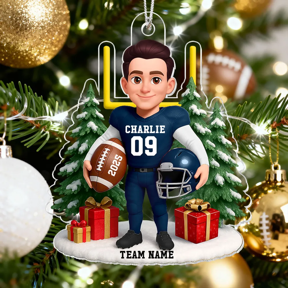 Acrylic Ornament Cute Football Player with Gifts & Trees, Festive Decor, Creative Gift for Kids and Football Lovers - Image 7