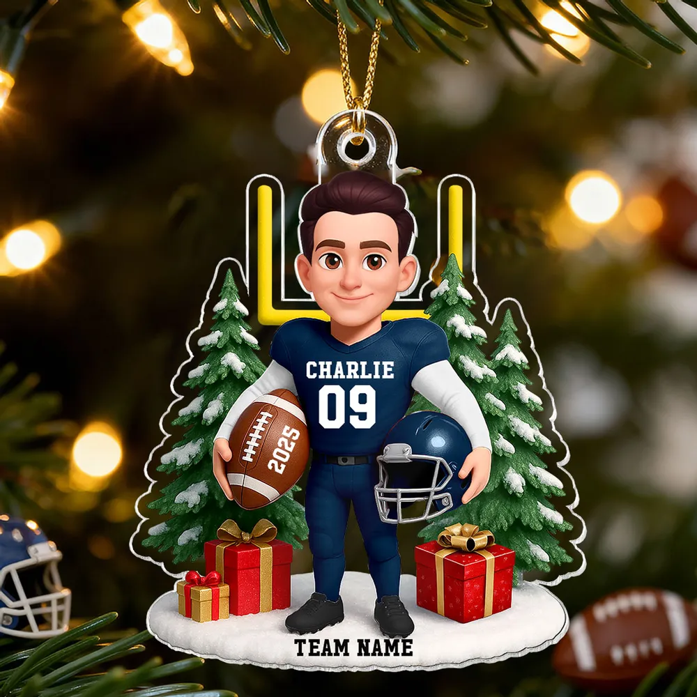 Acrylic Ornament Cute Football Player with Gifts & Trees, Festive Decor, Creative Gift for Kids and Football Lovers - Image 8