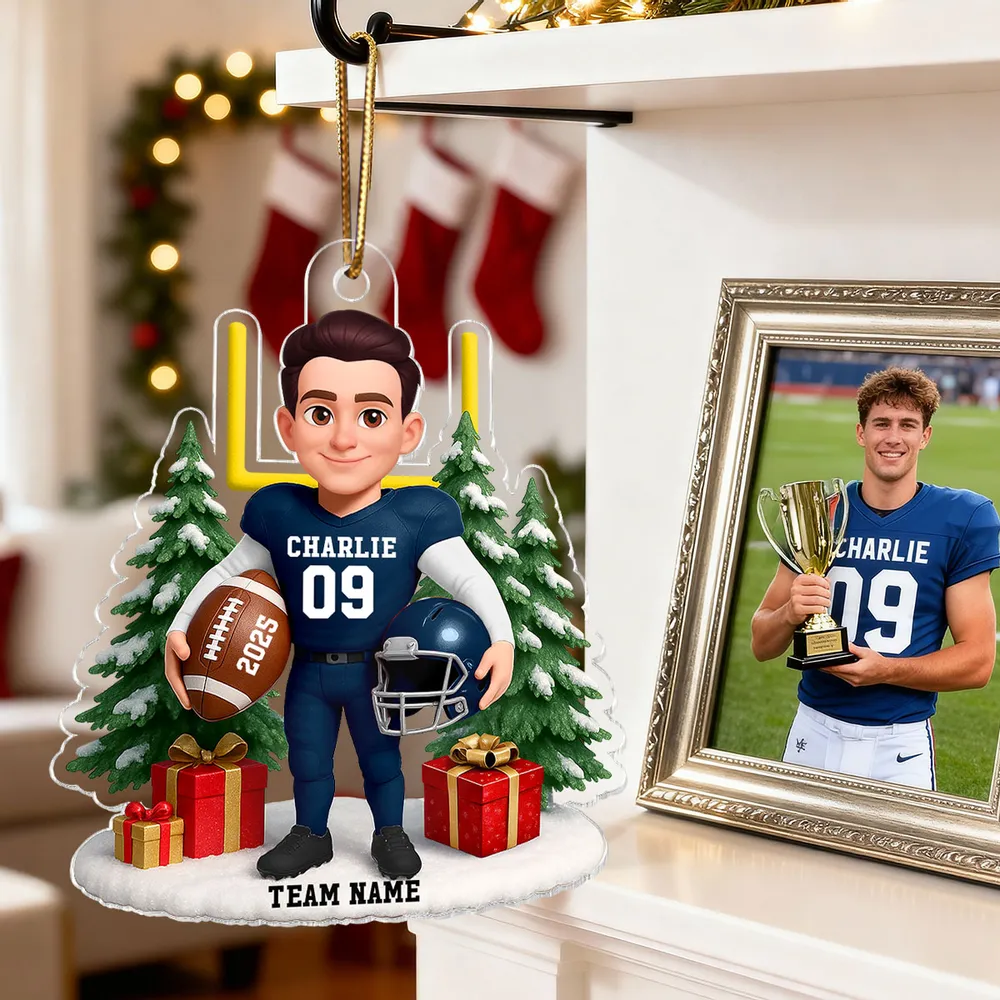 Acrylic Ornament Cute Football Player with Gifts & Trees, Festive Decor, Creative Gift for Kids and Football Lovers - Image 9