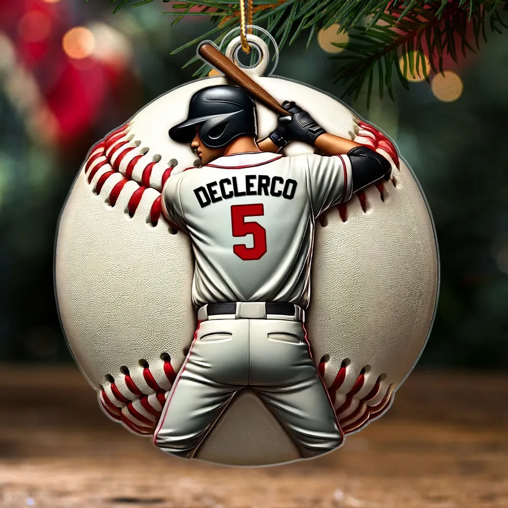 Personalized Baseball Ornament with jersey number design, collectible tree decoration and perfect gift for the athlete in your life - Image 2
