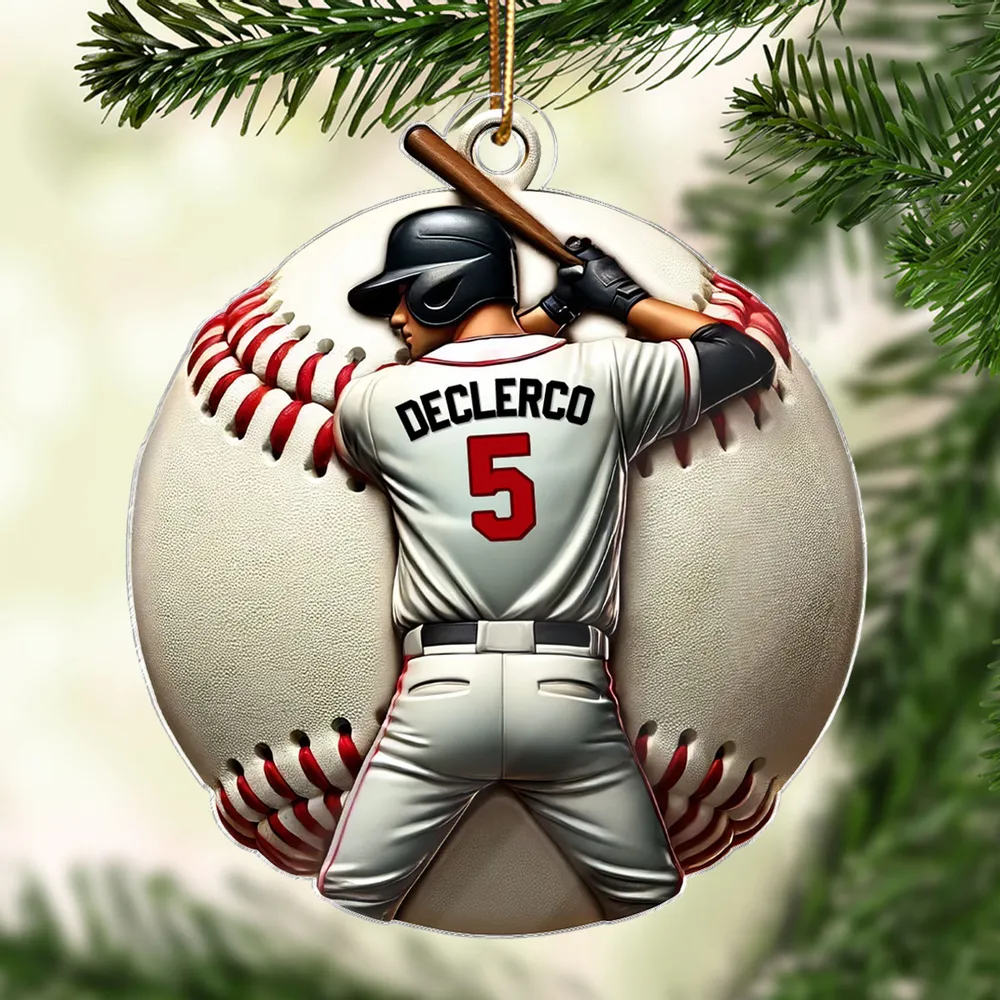 Personalized Baseball Ornament with jersey number design, collectible tree decoration and perfect gift for the athlete in your life - Image 3