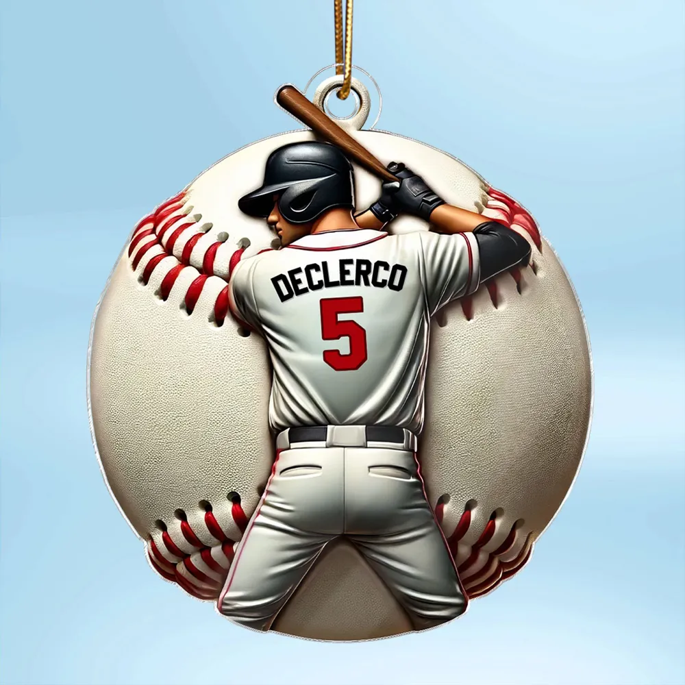 Personalized Baseball Ornament with jersey number design, collectible tree decoration and perfect gift for the athlete in your life - Image 5