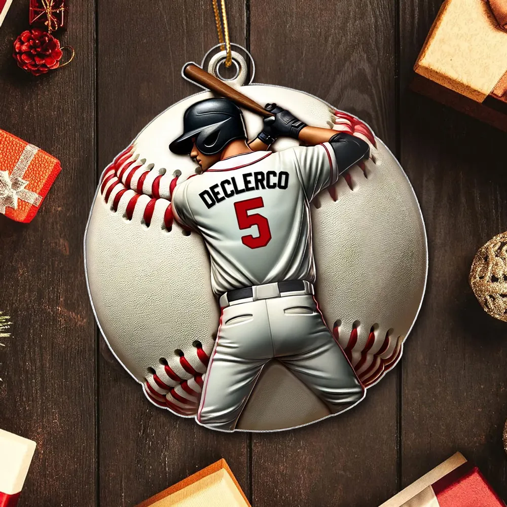 Personalized Baseball Ornament with jersey number design, collectible tree decoration and perfect gift for the athlete in your life - Image 7