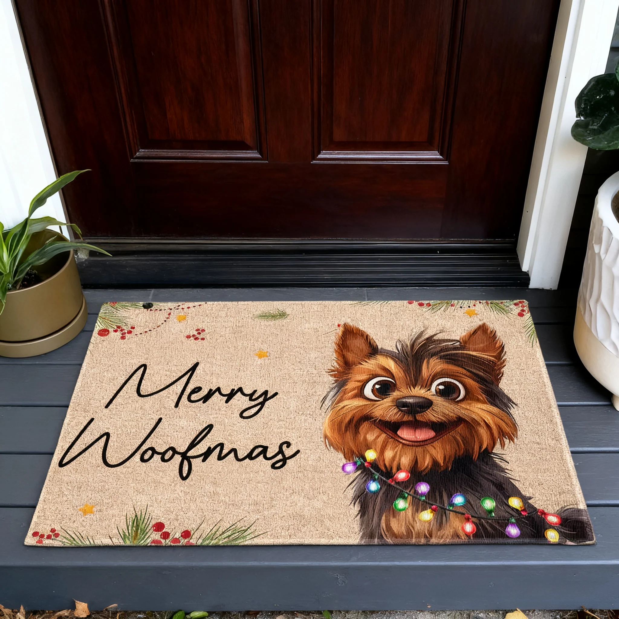 Yorkie Christmas Doormat | Cheerful Holiday Lights Design, Gift-Ready Mat for Pet Families - Image 3