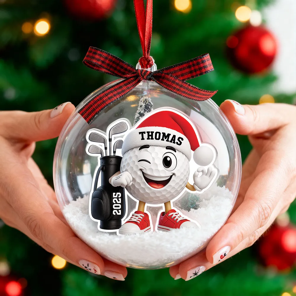 Snow Globe Ornament with Winking Santa Golf Ball, Christmas Tree Decor, playful keepsake, unique gift for golfers and Dad - Image 10