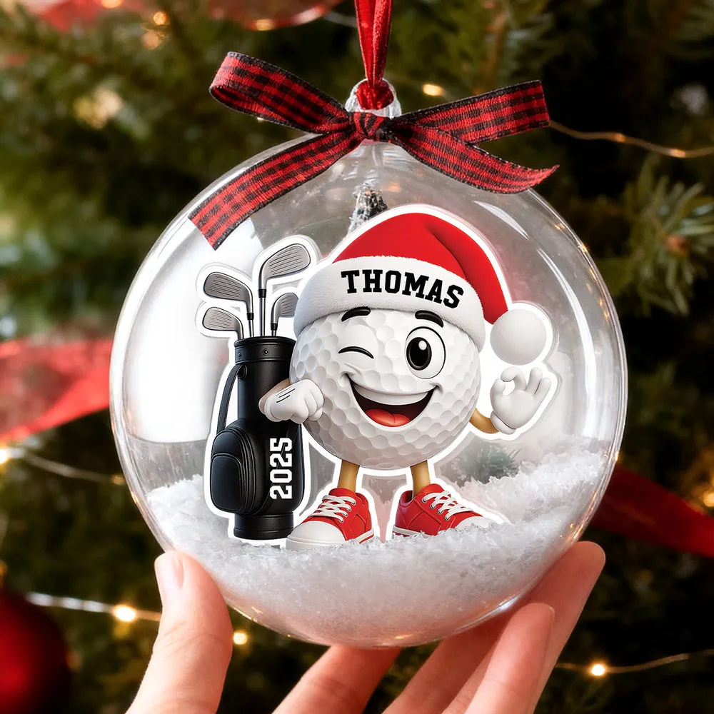 Snow Globe Ornament with Winking Santa Golf Ball, Christmas Tree Decor, playful keepsake, unique gift for golfers and Dad - Image 2