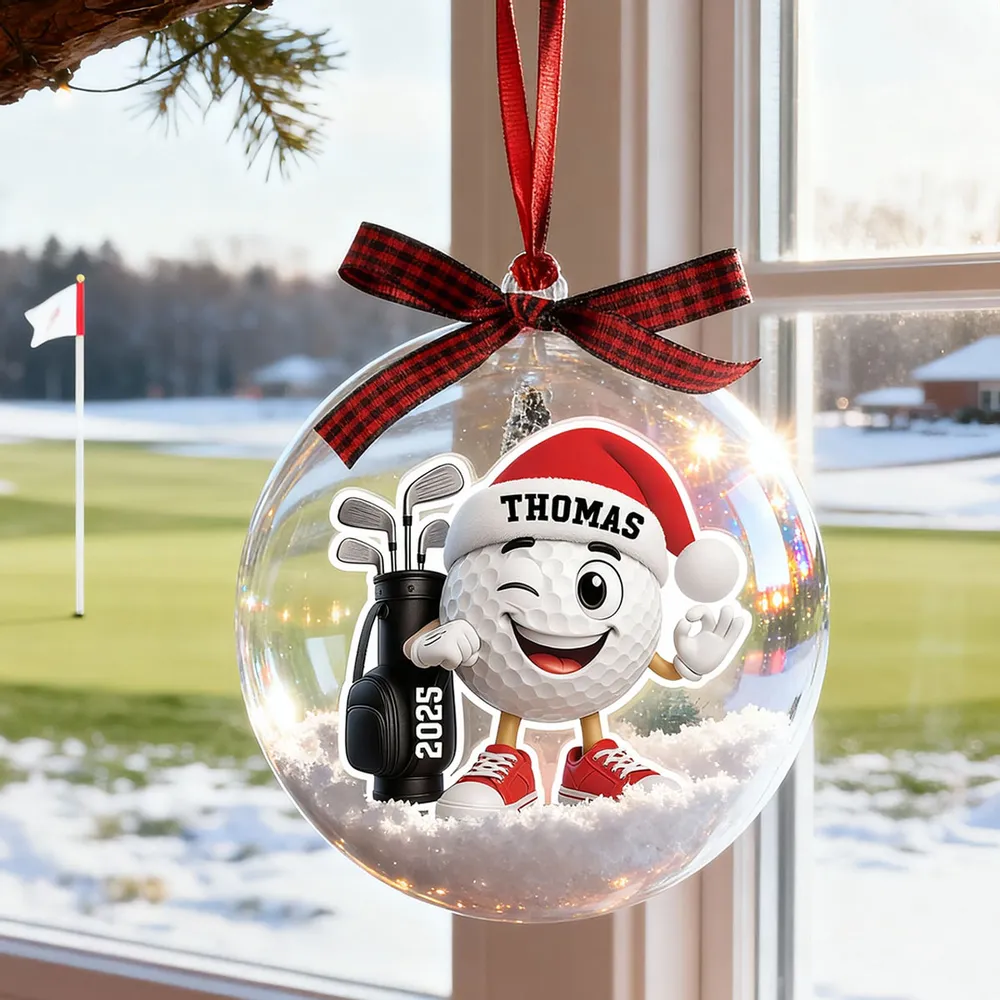 Snow Globe Ornament with Winking Santa Golf Ball, Christmas Tree Decor, playful keepsake, unique gift for golfers and Dad - Image 3
