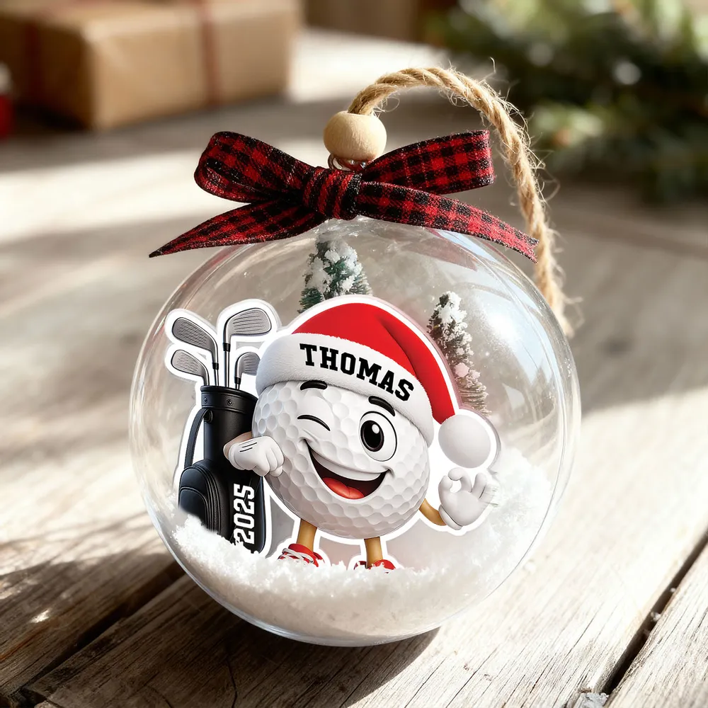 Snow Globe Ornament with Winking Santa Golf Ball, Christmas Tree Decor, playful keepsake, unique gift for golfers and Dad - Image 4