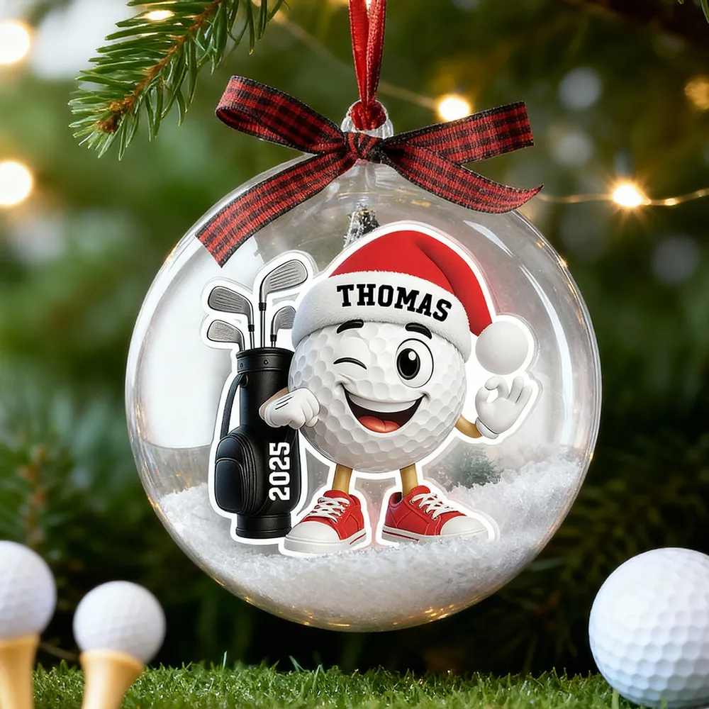 Snow Globe Ornament with Winking Santa Golf Ball, Christmas Tree Decor, playful keepsake, unique gift for golfers and Dad - Image 5