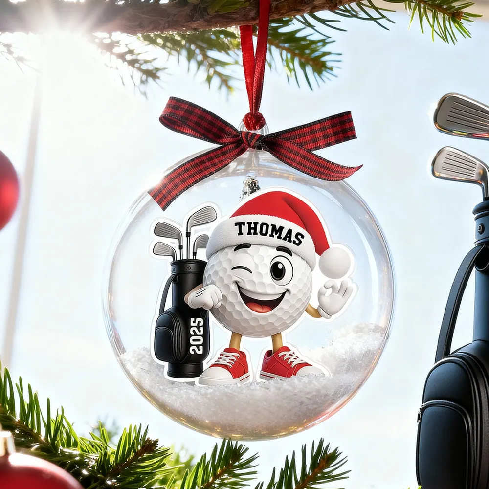 Snow Globe Ornament with Winking Santa Golf Ball, Christmas Tree Decor, playful keepsake, unique gift for golfers and Dad - Image 6