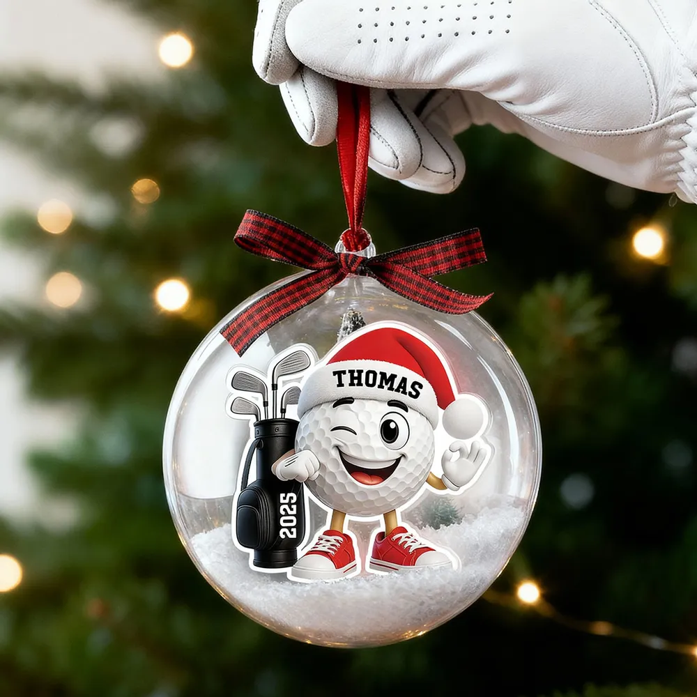 Snow Globe Ornament with Winking Santa Golf Ball, Christmas Tree Decor, playful keepsake, unique gift for golfers and Dad - Image 8