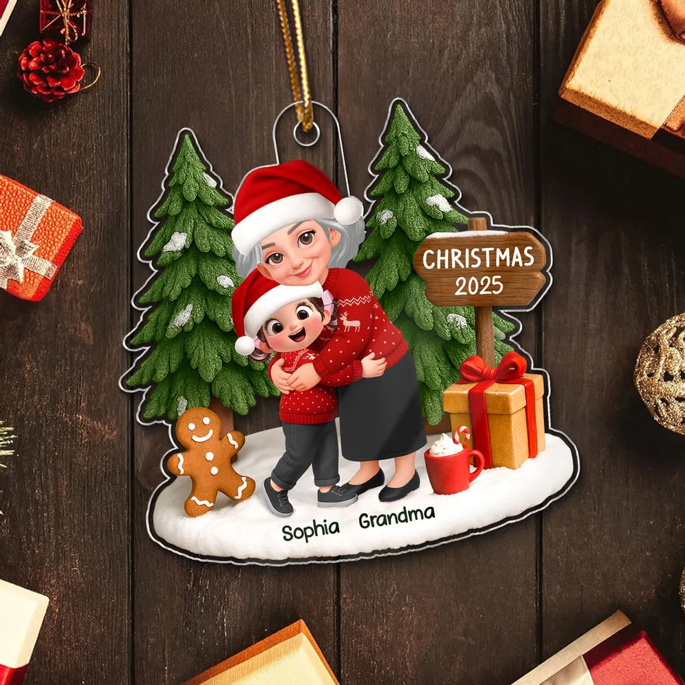 Acrylic Ornament Featuring Grandma & Granddaughter Hug, Christmas Tree Scene, Clear Print, Perfect Holiday Gift - Image 5