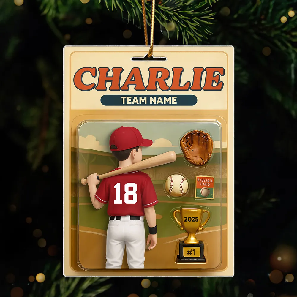 Baseball Player Custom Figure 3D Effect - Personalized Acrylic Ornament - Christmas Gift for Son, Daughter, Grandkids