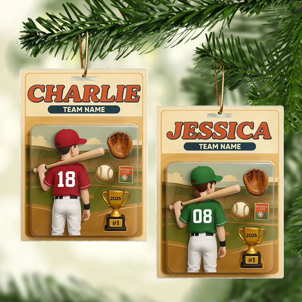 Baseball Player Custom Figure 3D Effect - Personalized Acrylic Ornament - Christmas Gift for Son, Daughter, Grandkids - Image 3