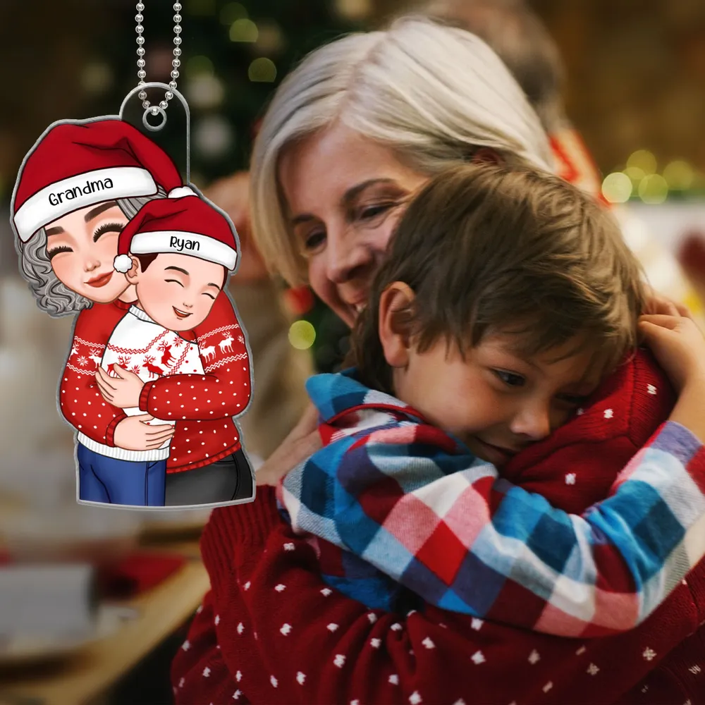 Acrylic Ornament with Grandma & Granddaughter Hug Design, Christmas Sweater Style, Clear Print, Perfect Holiday Gift - Image 3