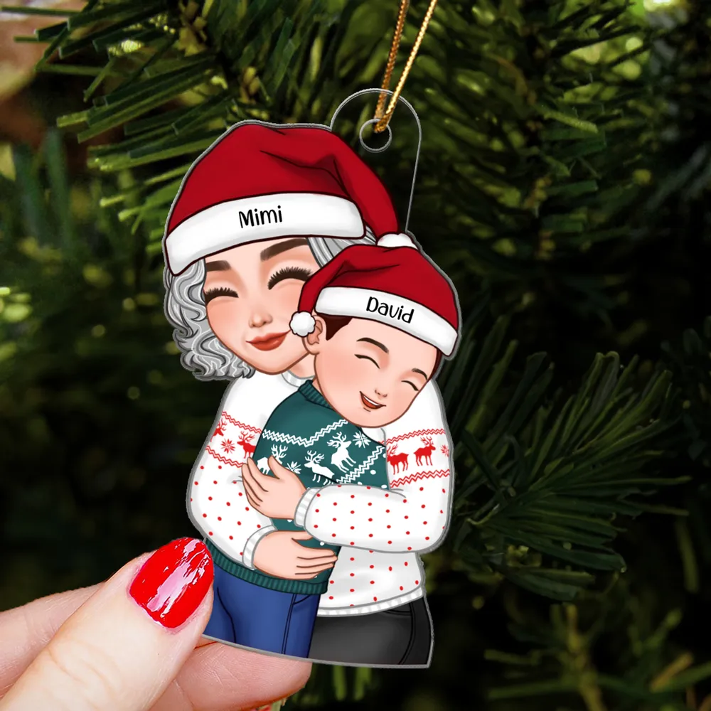 Acrylic Ornament with Grandma & Granddaughter Hug Design, Christmas Sweater Style, Clear Print, Perfect Holiday Gift - Image 7