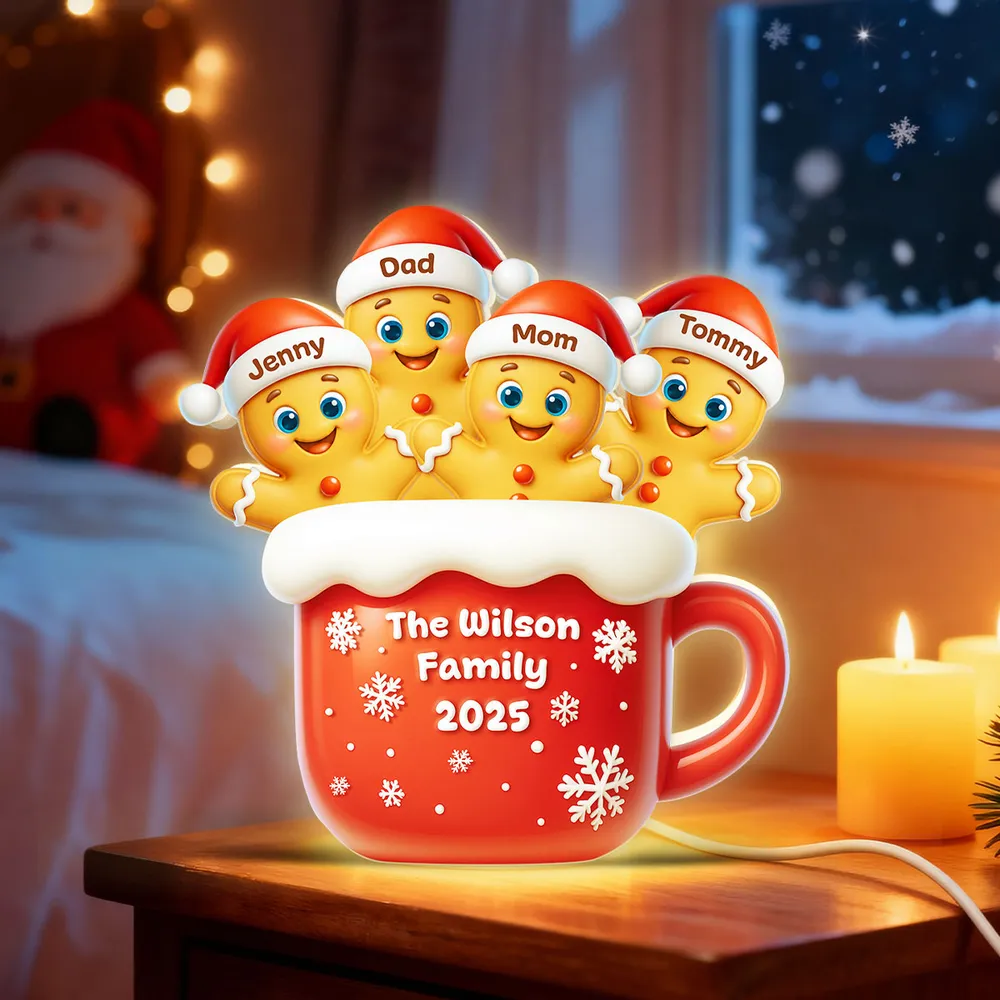 Personalized Family Gingerbread Light-Up Decor – Custom Names, Family Name & Year on Festive Mug – Heartwarming Christmas Gift - Image 2