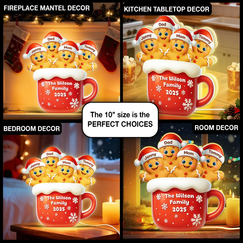 Personalized Family Gingerbread Light-Up Decor – Custom Names, Family Name & Year on Festive Mug – Heartwarming Christmas Gift - Image 3