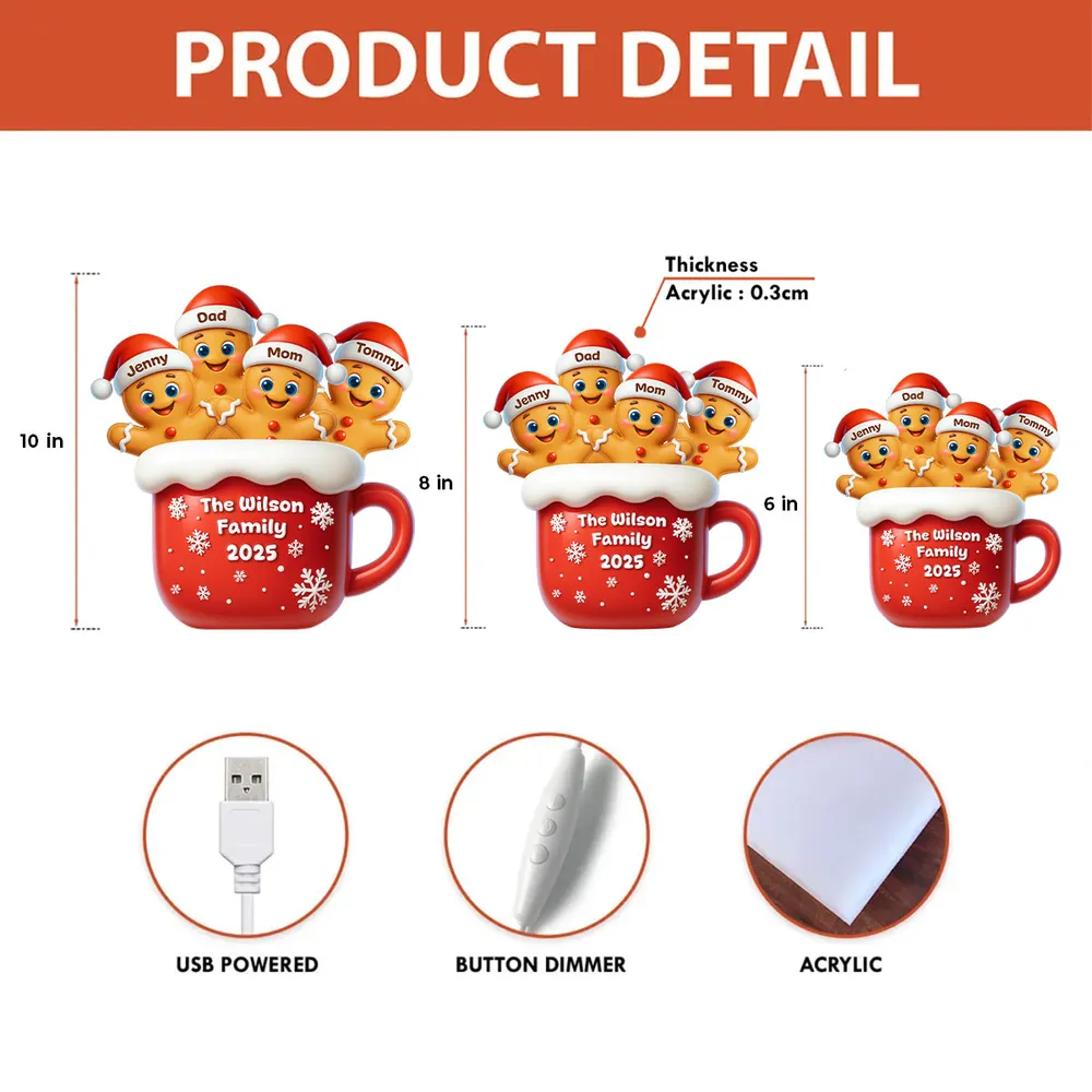 Personalized Family Gingerbread Light-Up Decor – Custom Names, Family Name & Year on Festive Mug – Heartwarming Christmas Gift - Image 4