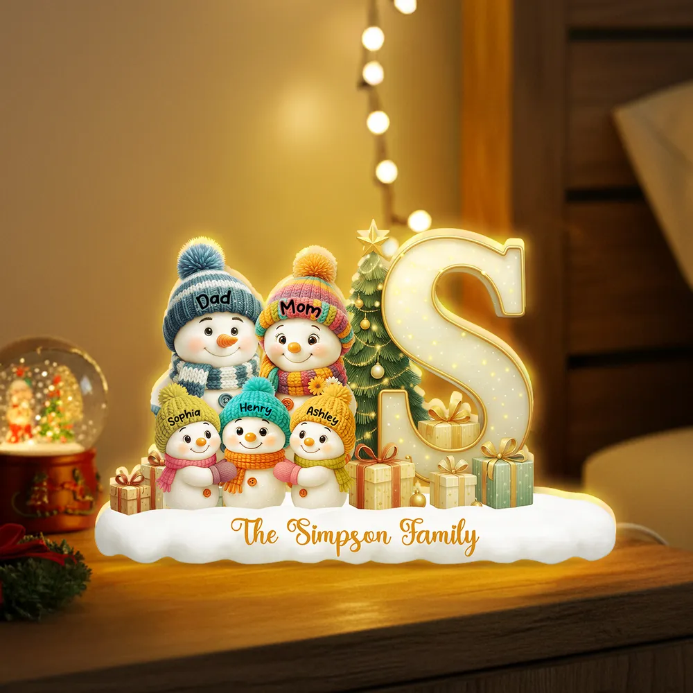 Snowman Family Christmas Acrylic Light Box | Personalized Initial Display, Perfect Gift for Families - Image 10