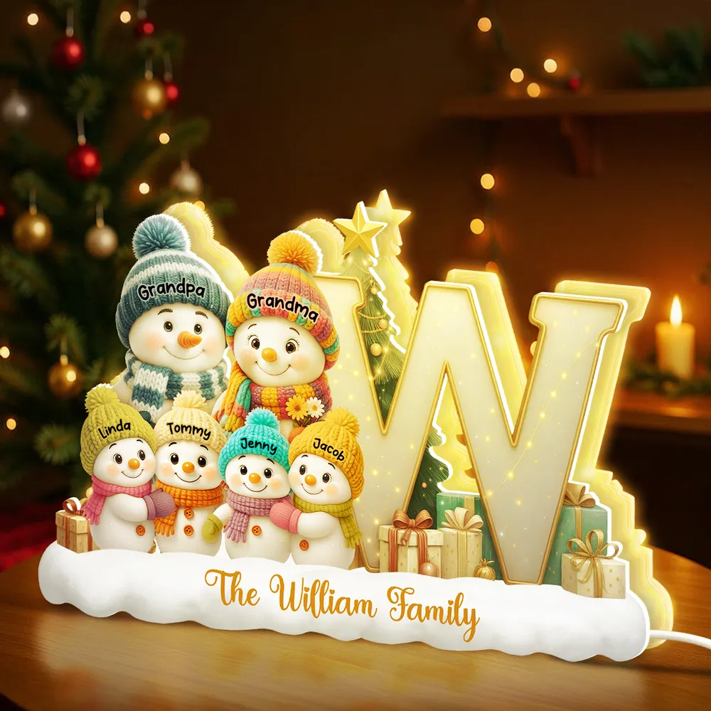Snowman Family Christmas Acrylic Light Box | Personalized Initial Display, Perfect Gift for Families - Image 5
