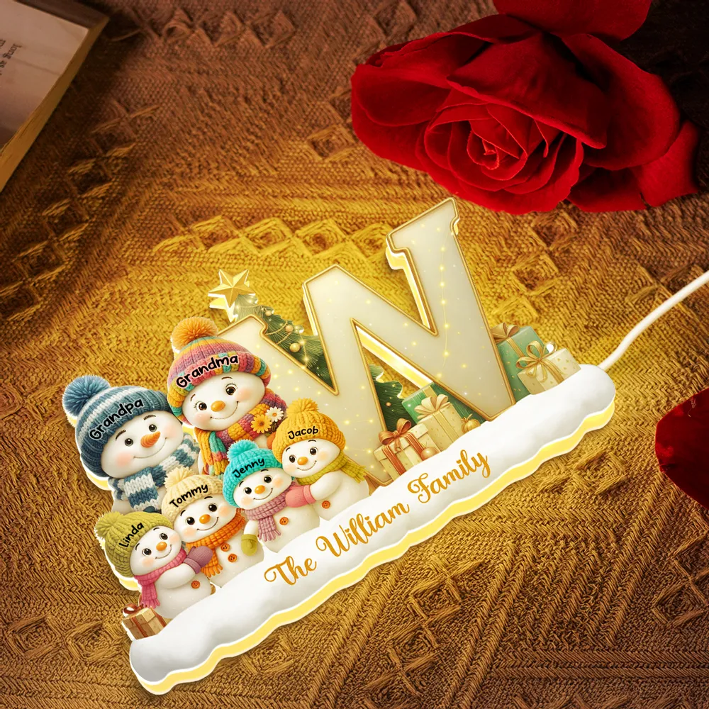 Snowman Family Christmas Acrylic Light Box | Personalized Initial Display, Perfect Gift for Families - Image 7