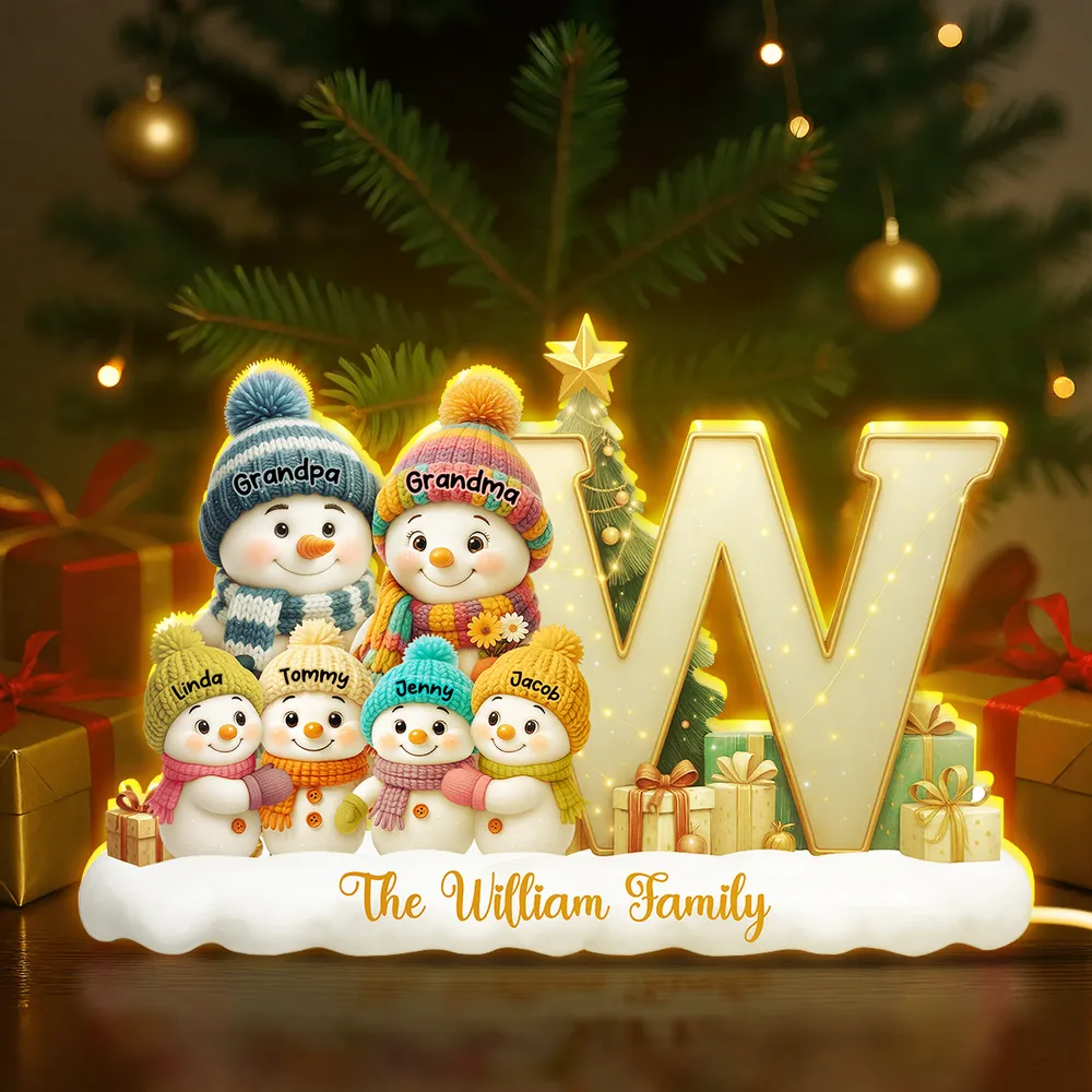 Snowman Family Christmas Acrylic Light Box | Personalized Initial Display, Perfect Gift for Families - Image 9