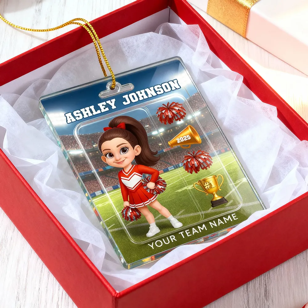 Cheerleader Acrylic Ornament, Custom Team Spirit Stadium Design, Festive Tree Decor, Unique Gift for Daughter or Sports Fan - Image 3