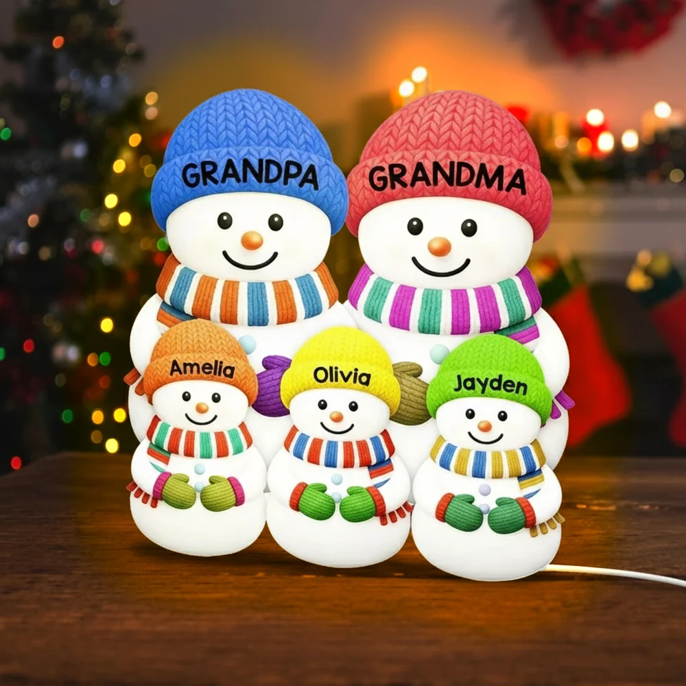 Acrylic Light Box Snowman Family, Personalized Christmas Decor with Soft Warm Glow, Unique Gift for Grandma & Grandpa