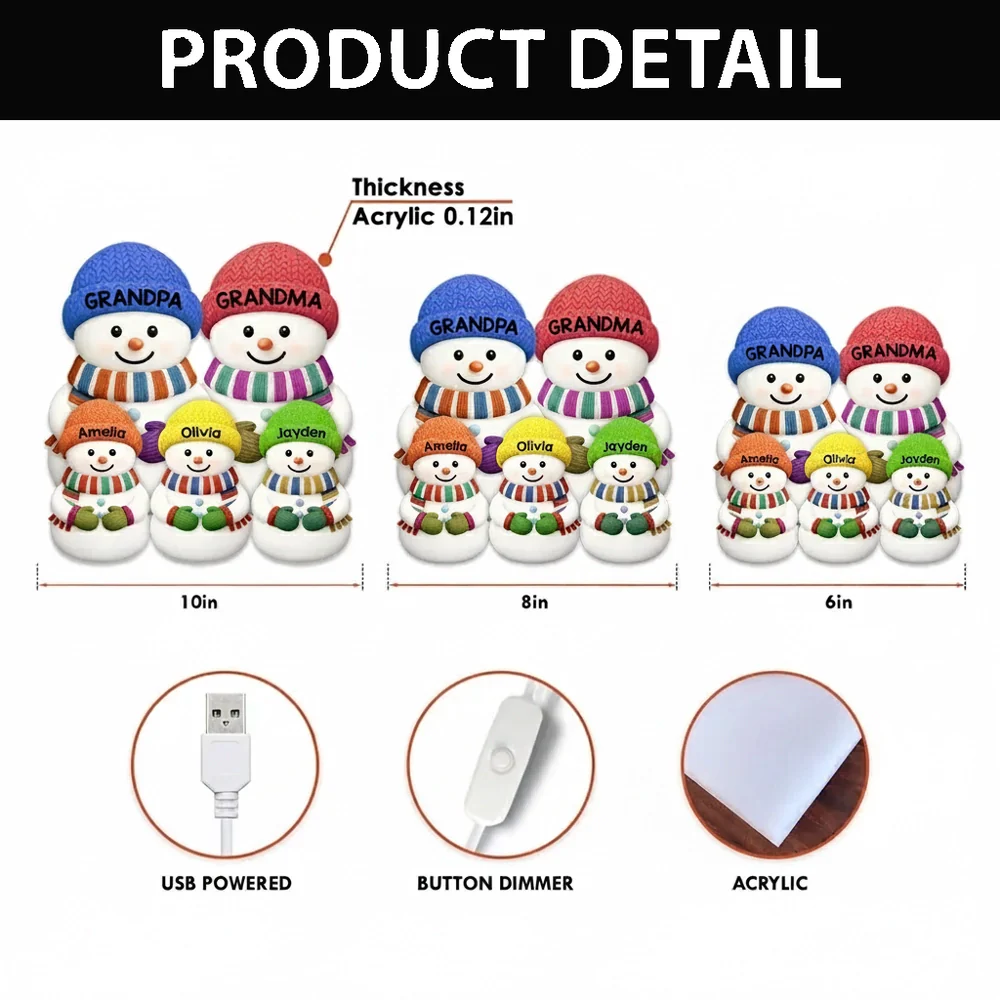 Acrylic Light Box Snowman Family, Personalized Christmas Decor with Soft Warm Glow, Unique Gift for Grandma & Grandpa - Image 4