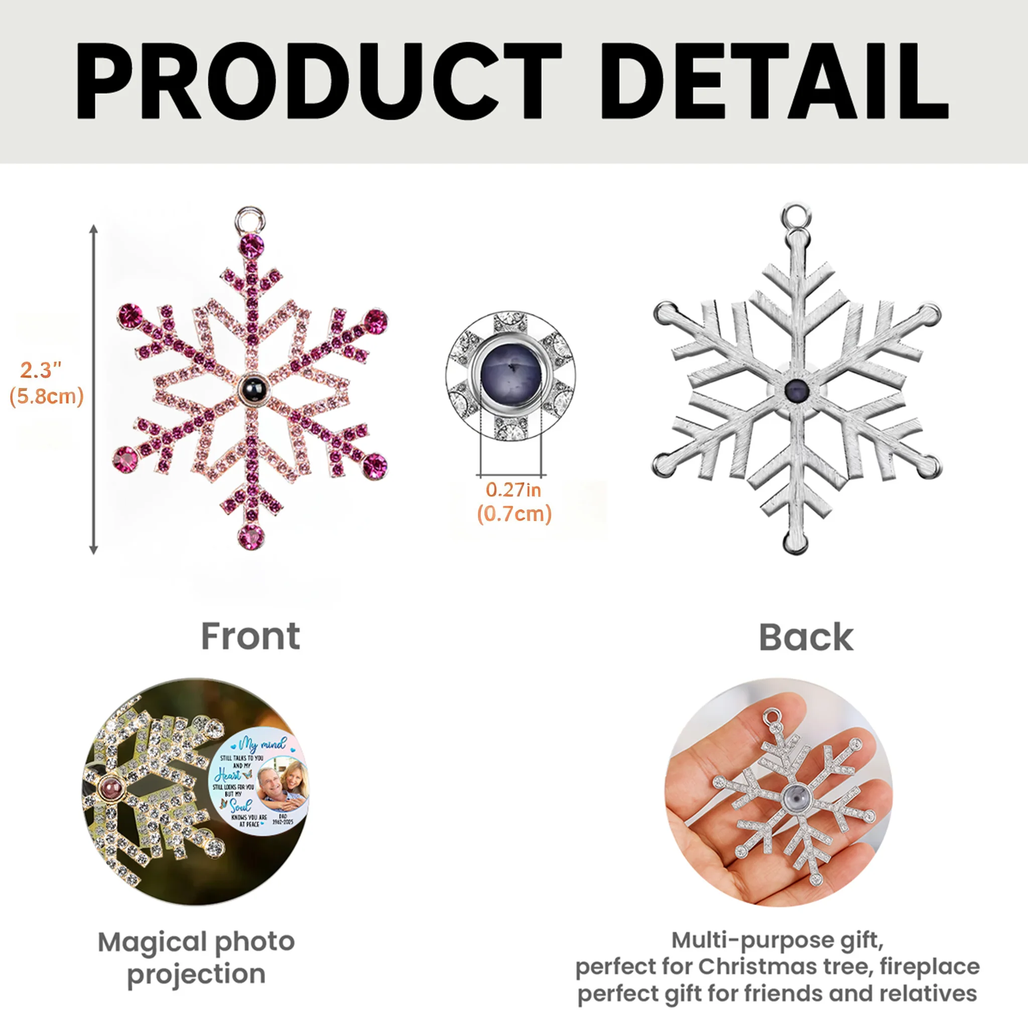 Photo Projection Ornament Crystal Snowflake, Pet Photo Keepsake with Snowy Night Scene, unique gift for pet parents - Image 4