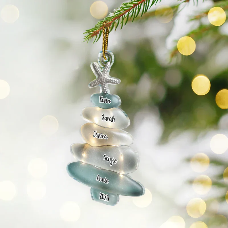 Acrylic Ornament, Personalized Sea-Glass Tree for Christmas Decor, Coastal Aqua Glow, a unique family gift - Image 2