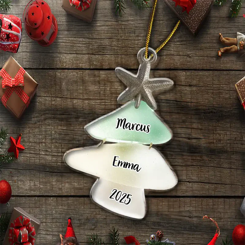 Acrylic Ornament, Personalized Sea-Glass Tree for Christmas Decor, Coastal Aqua Glow, a unique family gift - Image 6