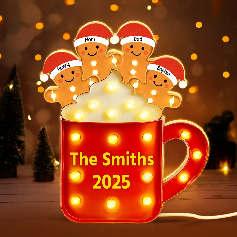 Acrylic Light Box Gingerbread Mug with Santa Hats, Cozy Christmas Glow, Custom Design, Unique Family Gift - Image 2