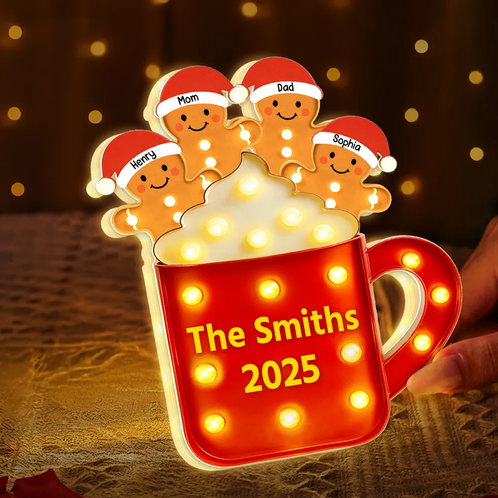 Acrylic Light Box Gingerbread Mug with Santa Hats, Cozy Christmas Glow, Custom Design, Unique Family Gift - Image 3