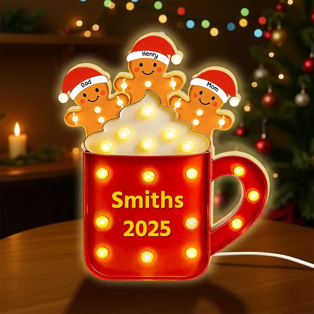Acrylic Light Box Gingerbread Mug with Santa Hats, Cozy Christmas Glow, Custom Design, Unique Family Gift - Image 5