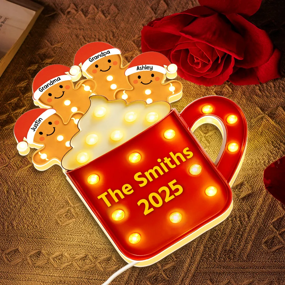 Acrylic Light Box Gingerbread Mug with Santa Hats, Cozy Christmas Glow, Custom Design, Unique Family Gift - Image 6