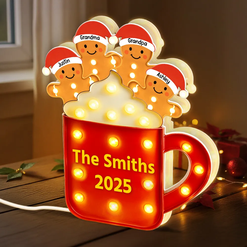Acrylic Light Box Gingerbread Mug with Santa Hats, Cozy Christmas Glow, Custom Design, Unique Family Gift - Image 7