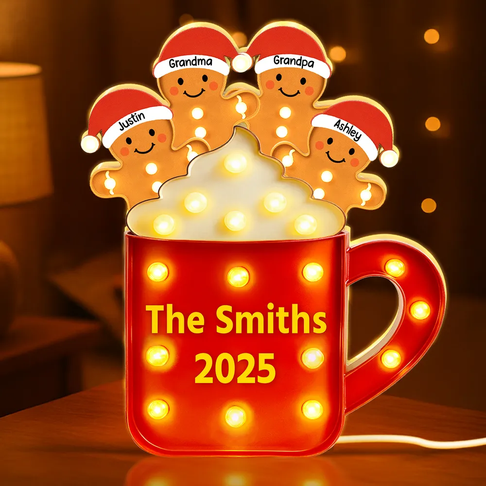Acrylic Light Box Gingerbread Mug with Santa Hats, Cozy Christmas Glow, Custom Design, Unique Family Gift - Image 8