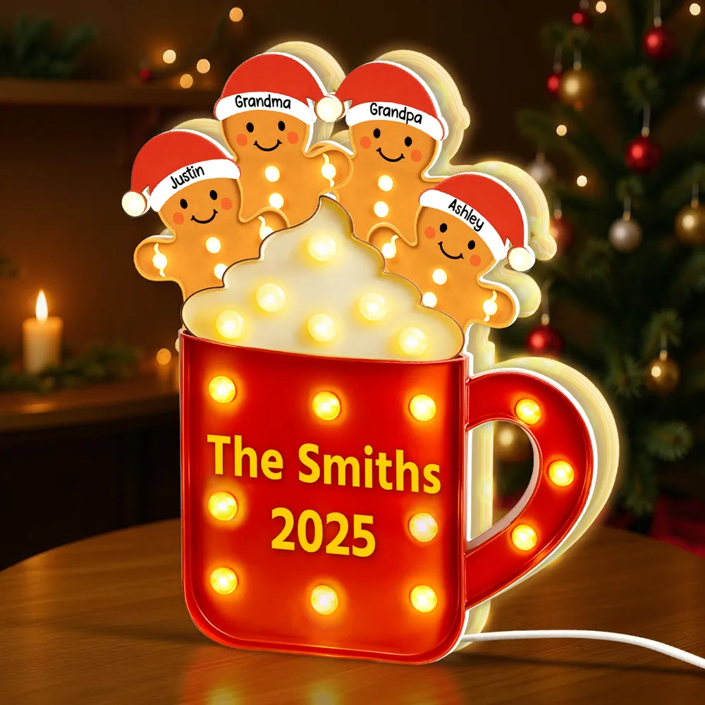 Acrylic Light Box Gingerbread Mug with Santa Hats, Cozy Christmas Glow, Custom Design, Unique Family Gift - Image 9