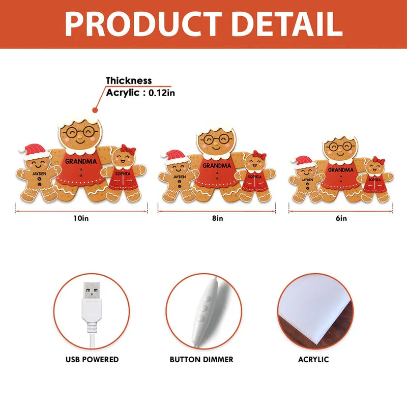 Acrylic Light Box - Gingerbread Grandma & Grandkids, Custom, Christmas Decor, Warm Glow Keepsake, Unique Gift for Grandma - Image 4
