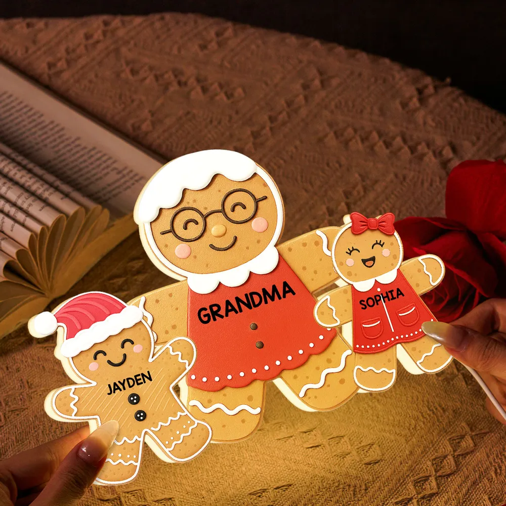 Acrylic Light Box - Gingerbread Grandma & Grandkids, Custom, Christmas Decor, Warm Glow Keepsake, Unique Gift for Grandma - Image 7