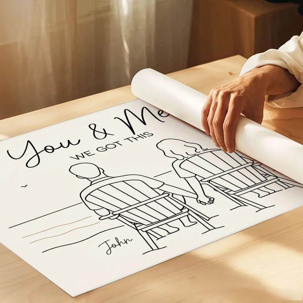 Custom Line Art Beach Poster – Holding Hands Couple Illustration, Add Names, Perfect Anniversary or Valentine’s Gift - Image 5