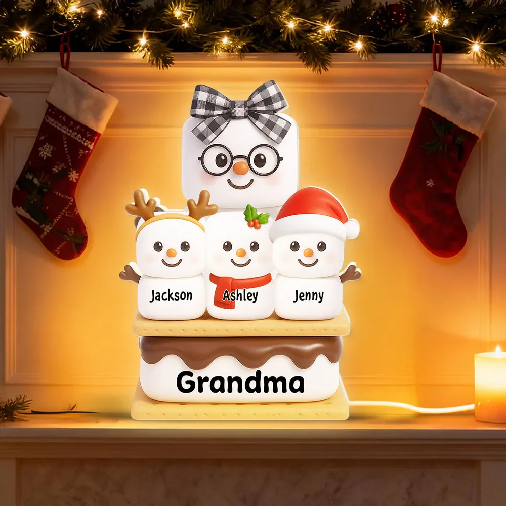 Personalized Acrylic Light Box - Cute S'mores Marshmallow Stack with Santa Hats & Warm Glow - Unique Gift for Grandma - Image 5