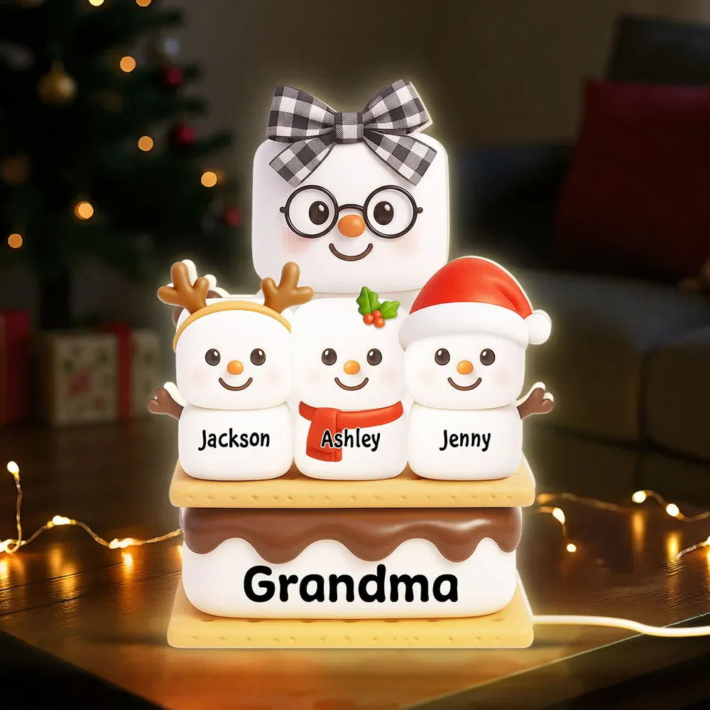 Personalized Acrylic Light Box - Cute S'mores Marshmallow Stack with Santa Hats & Warm Glow - Unique Gift for Grandma - Image 6