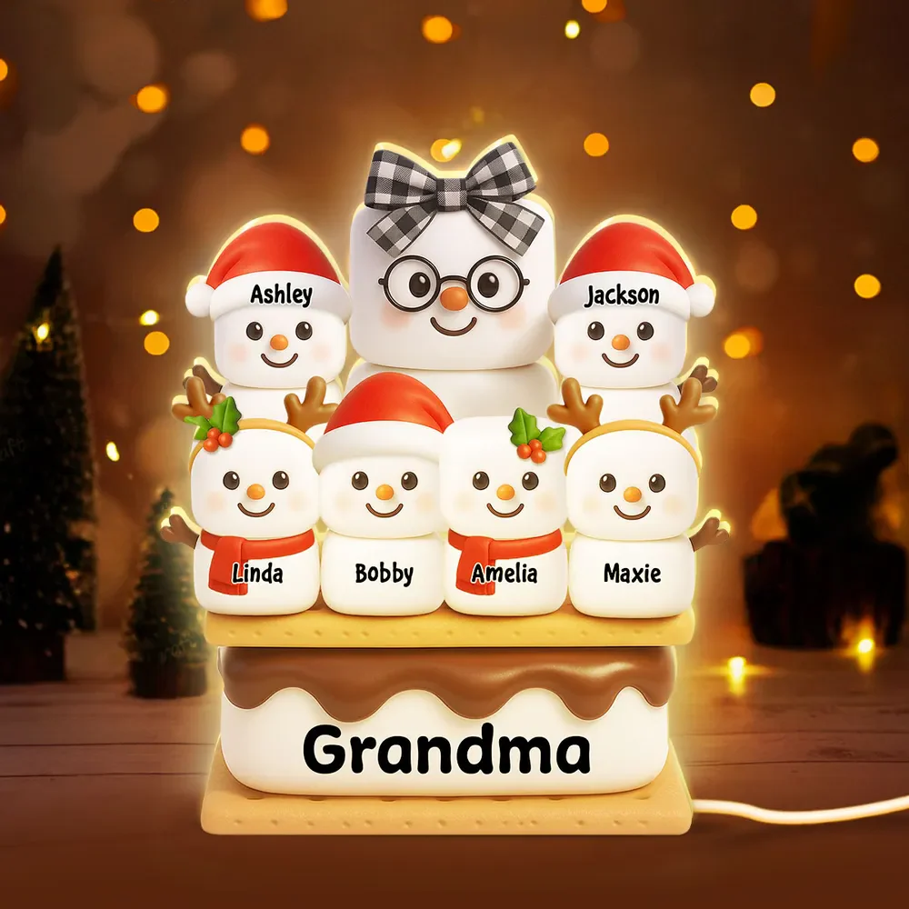 Personalized Acrylic Light Box - Cute S'mores Marshmallow Stack with Santa Hats & Warm Glow - Unique Gift for Grandma - Image 7