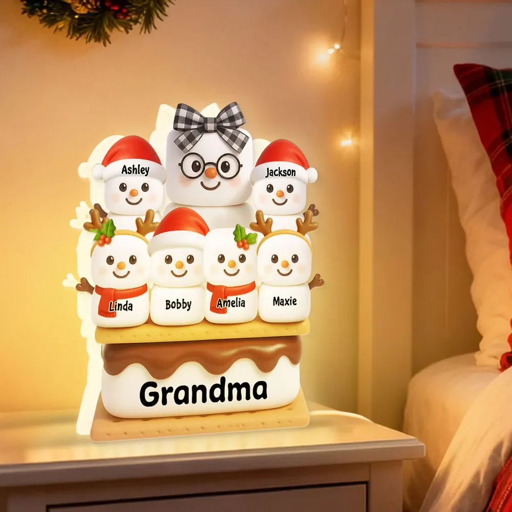 Personalized Acrylic Light Box - Cute S'mores Marshmallow Stack with Santa Hats & Warm Glow - Unique Gift for Grandma - Image 8
